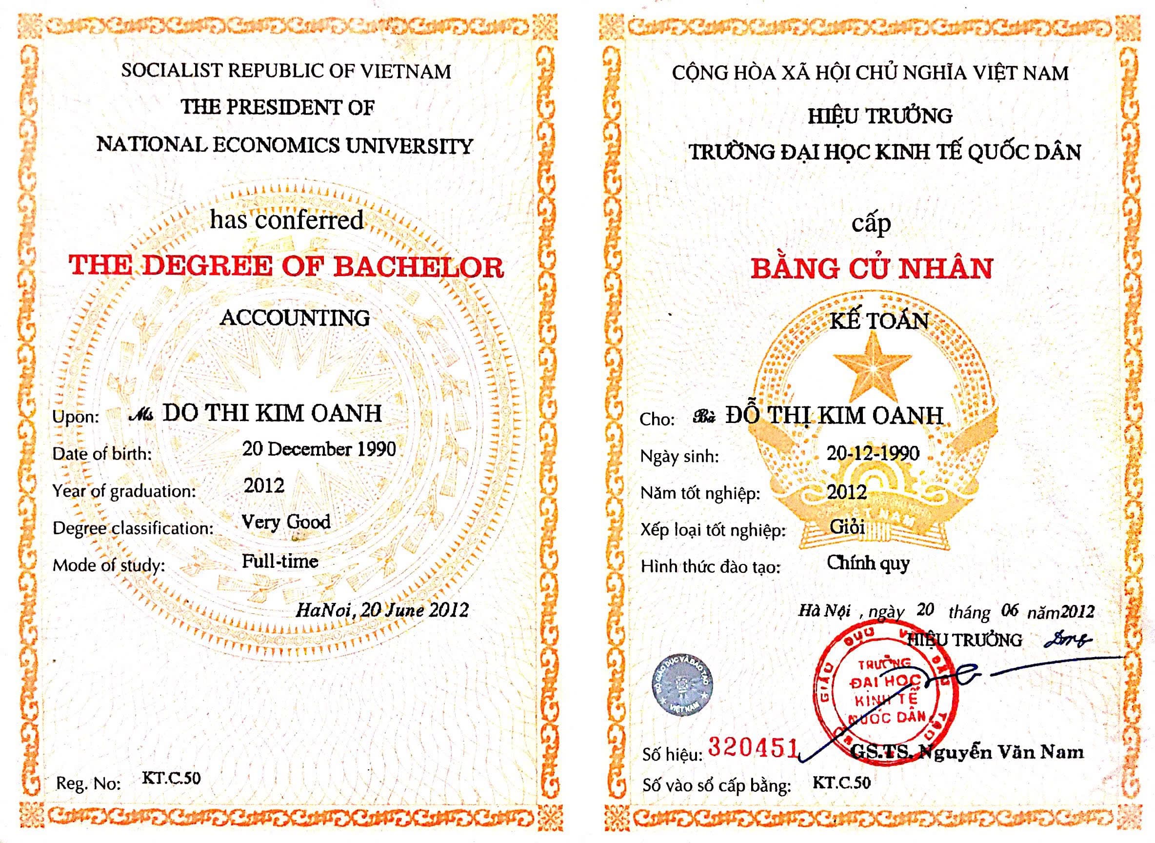 Bằng Đại học của Đỗ Thị Kim Oanh